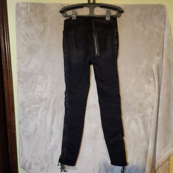 Ben Taverniti Punk laced up Unravel Project Black Skinny Jeans Distressed Sz 25 - Picture 3 of 11
